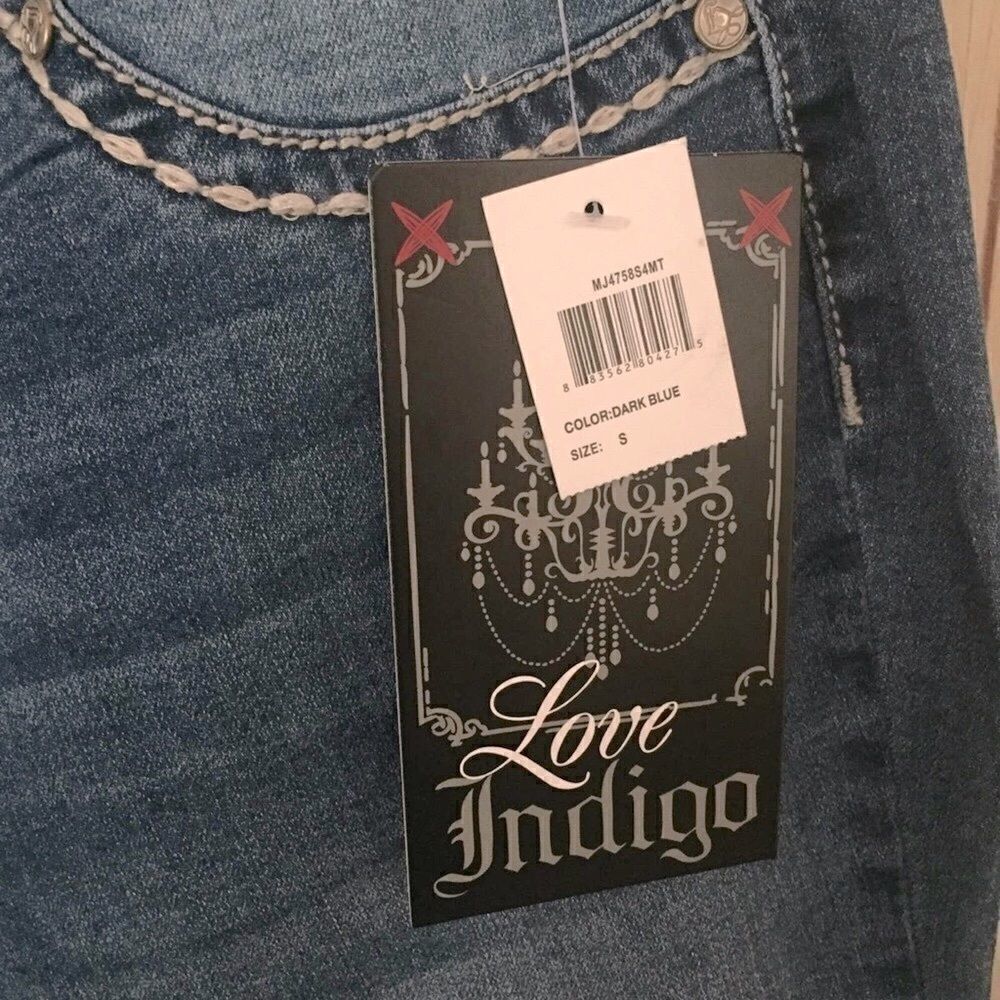 NWT LOVE INDIGO Maternity Pull-on Jeans Rhinestone Pockets SIZE Small - Picture 8 of 10